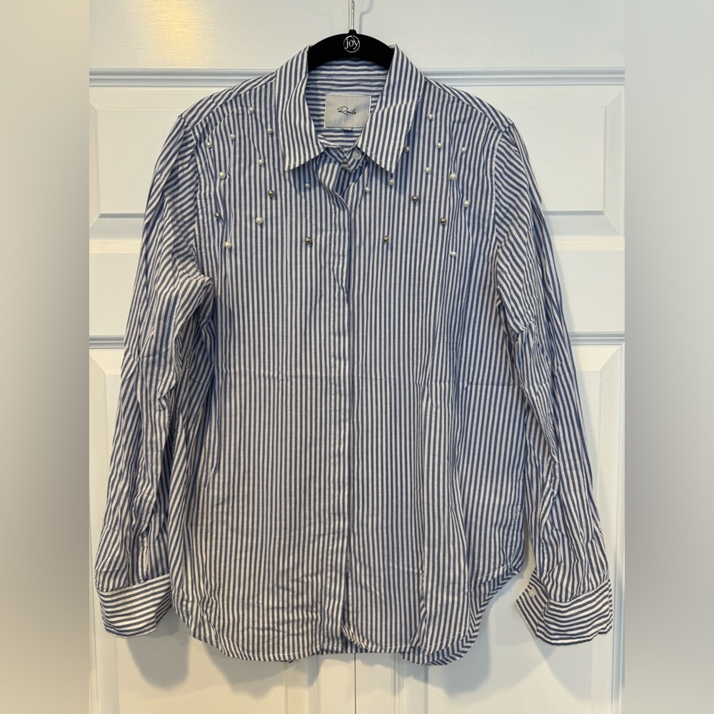 Rails Blue and White Striped Shirt with Pearl Details
